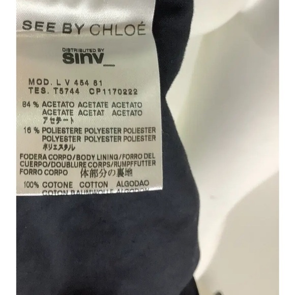 See By Chloe Sz 6 Fit & Flare Metallic Dress Gold Acetate Button Closure - Picture 8 of 8